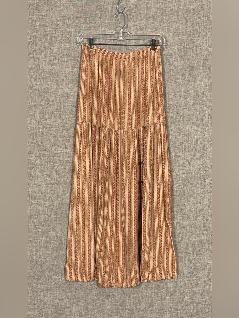 Floral Striped Maxi Skirt with Button Detail